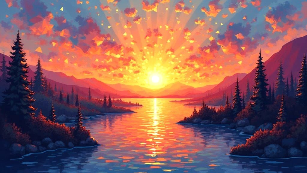Geometric Pointillist Sunrise Cartoon