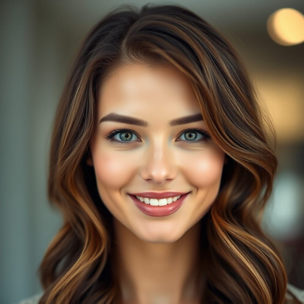 Stunning Close-up Portrait of a Beautiful Woman with Lusciou...