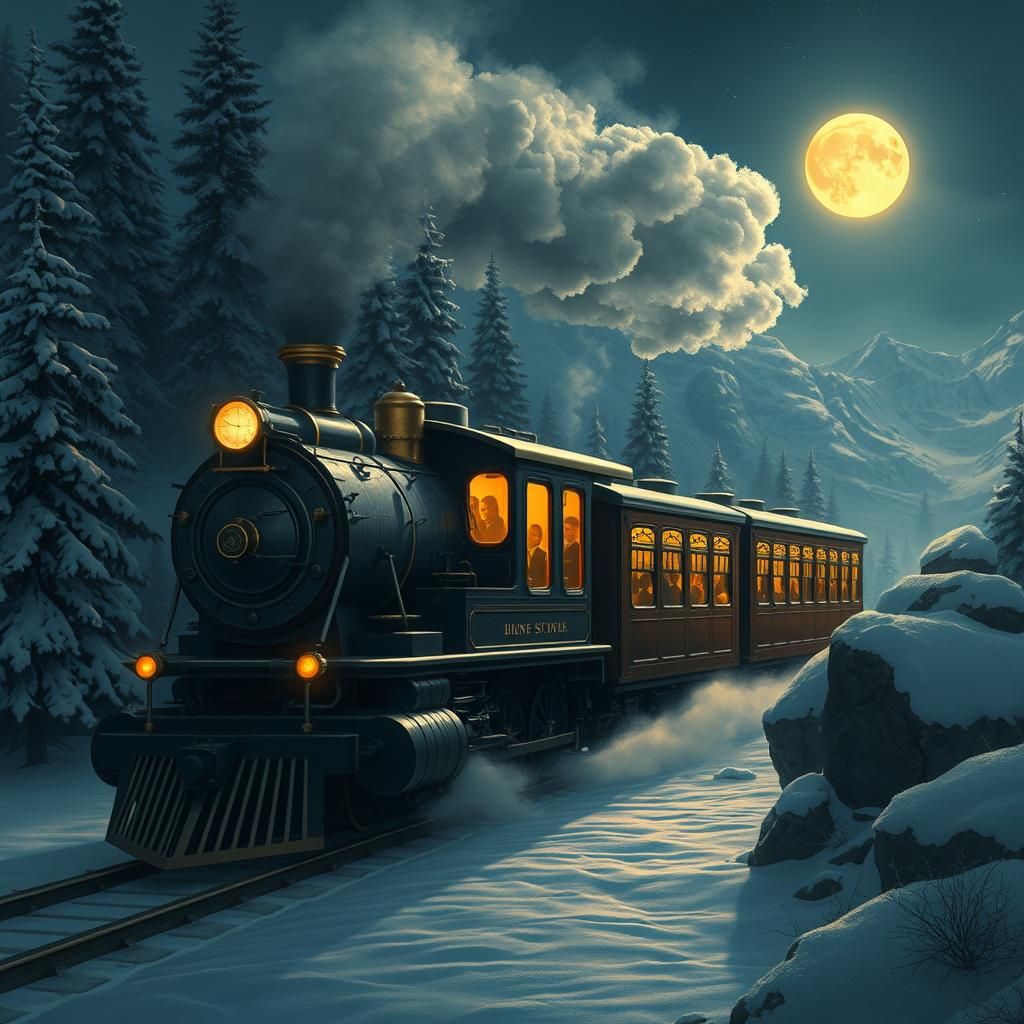 Steam Engine Journey Through Snowy Mountains