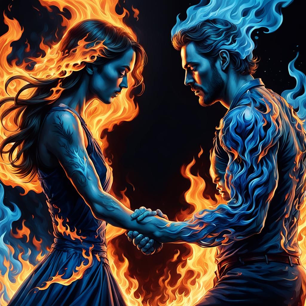 Fiery Embrace: Lovers United in Contrasting Elements