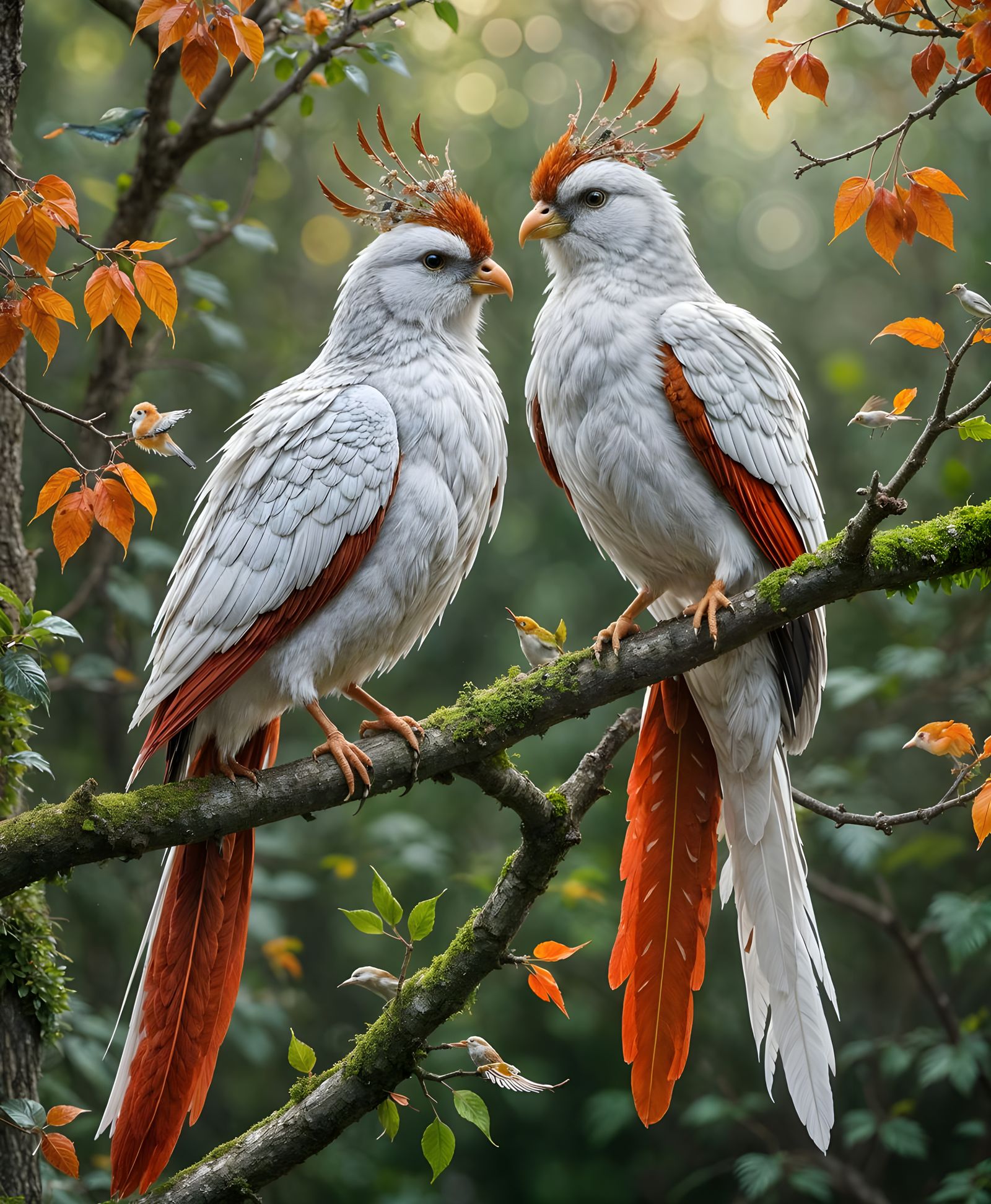 Enchanting Fantasy Birds in Cherry Blossom Garden