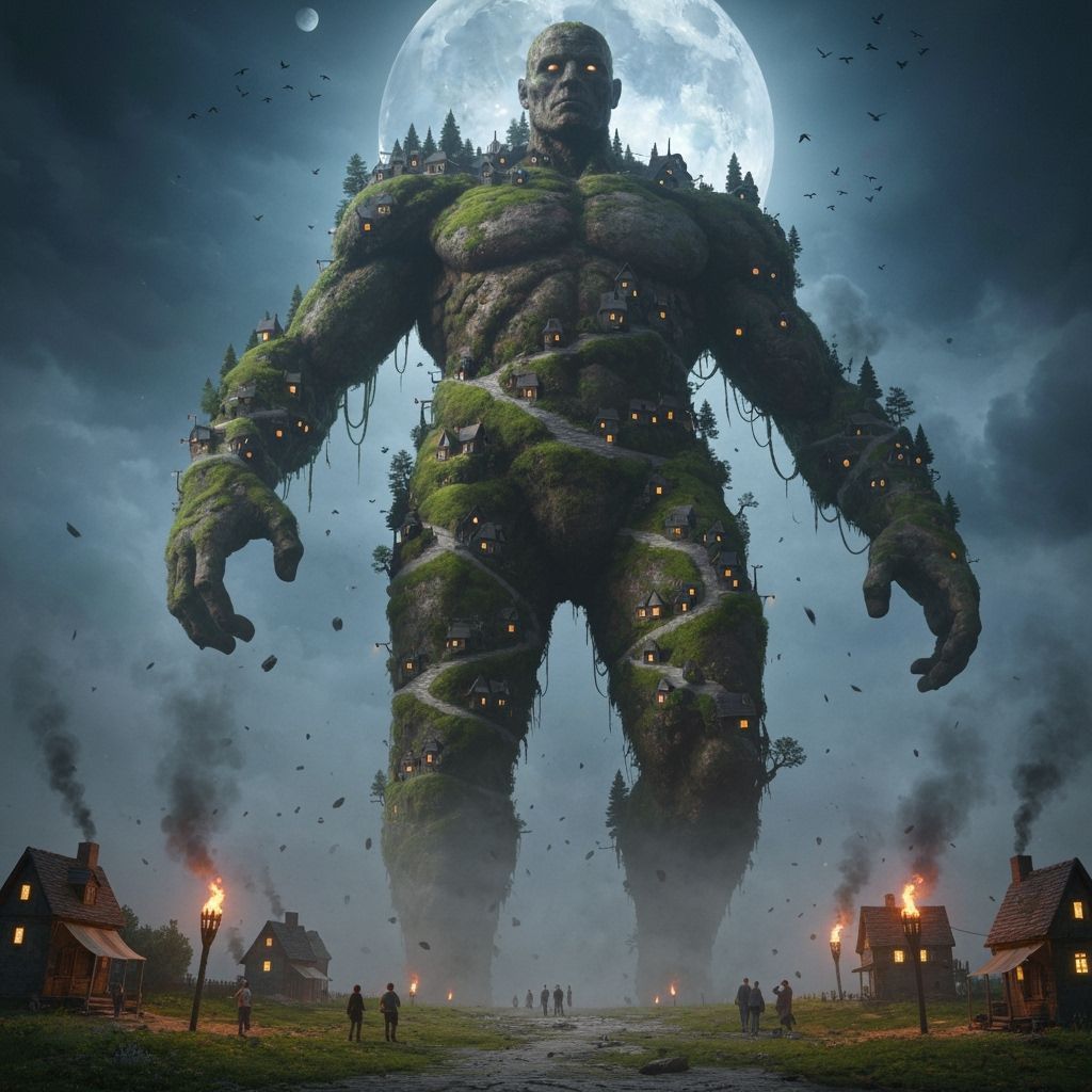 Colossal Stone Titan with Clinging Villages