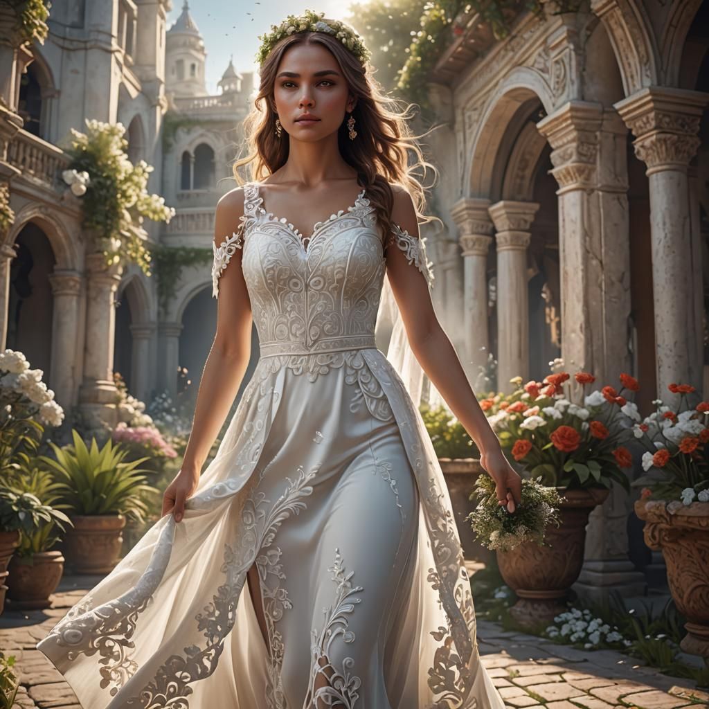 Bride in White Dress, Detailed Digital Art