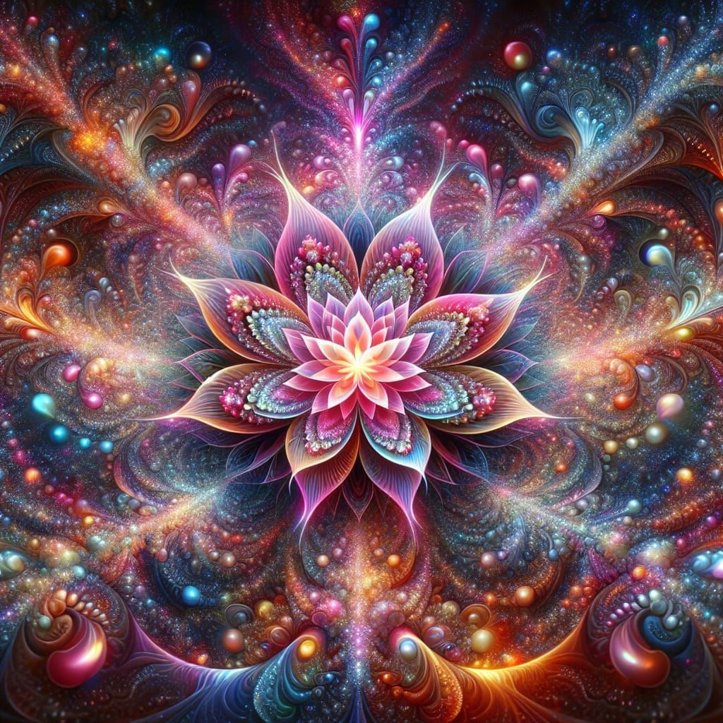 Iridescent Flower Blooms in a Mystical World