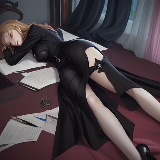 Sleeping Vampire Secretary in Anime Style