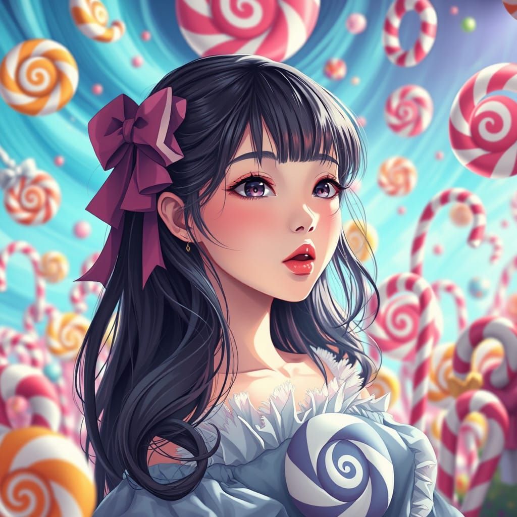 Japanese Girl in a Whimsical Candyland Wonderland