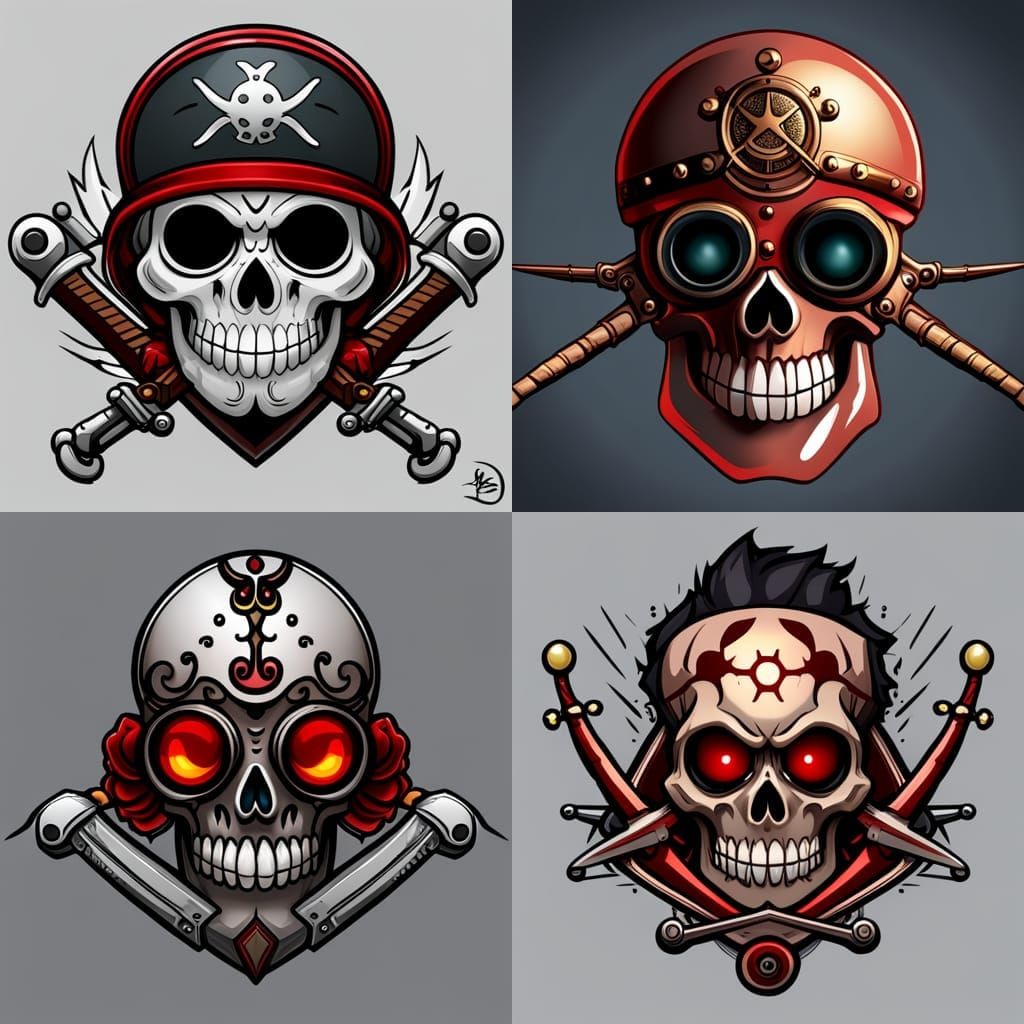 Smiling Skull Jolly Roger Fantasy Art Logo