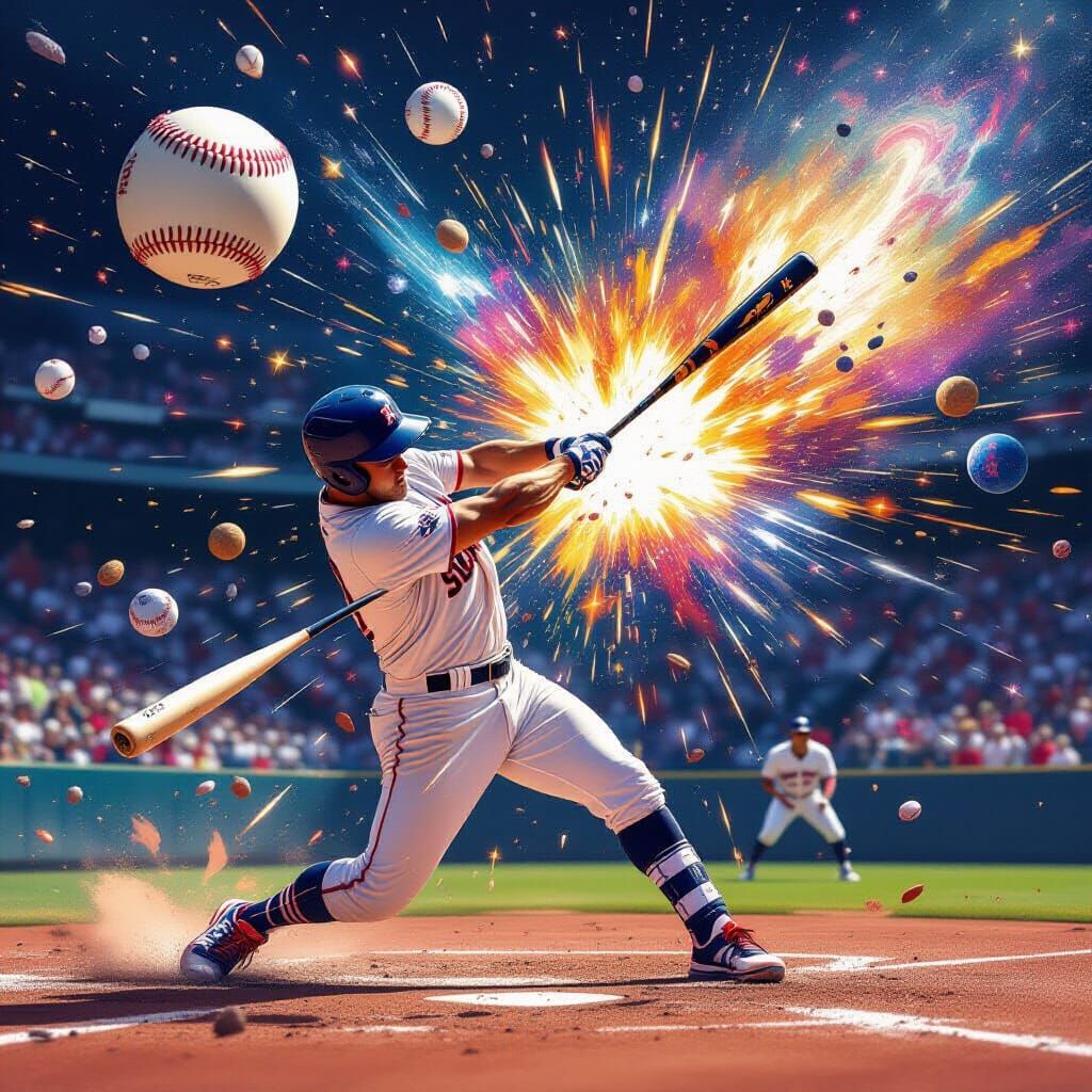 Cosmic Baseball Explosion in Dynamic Art Style