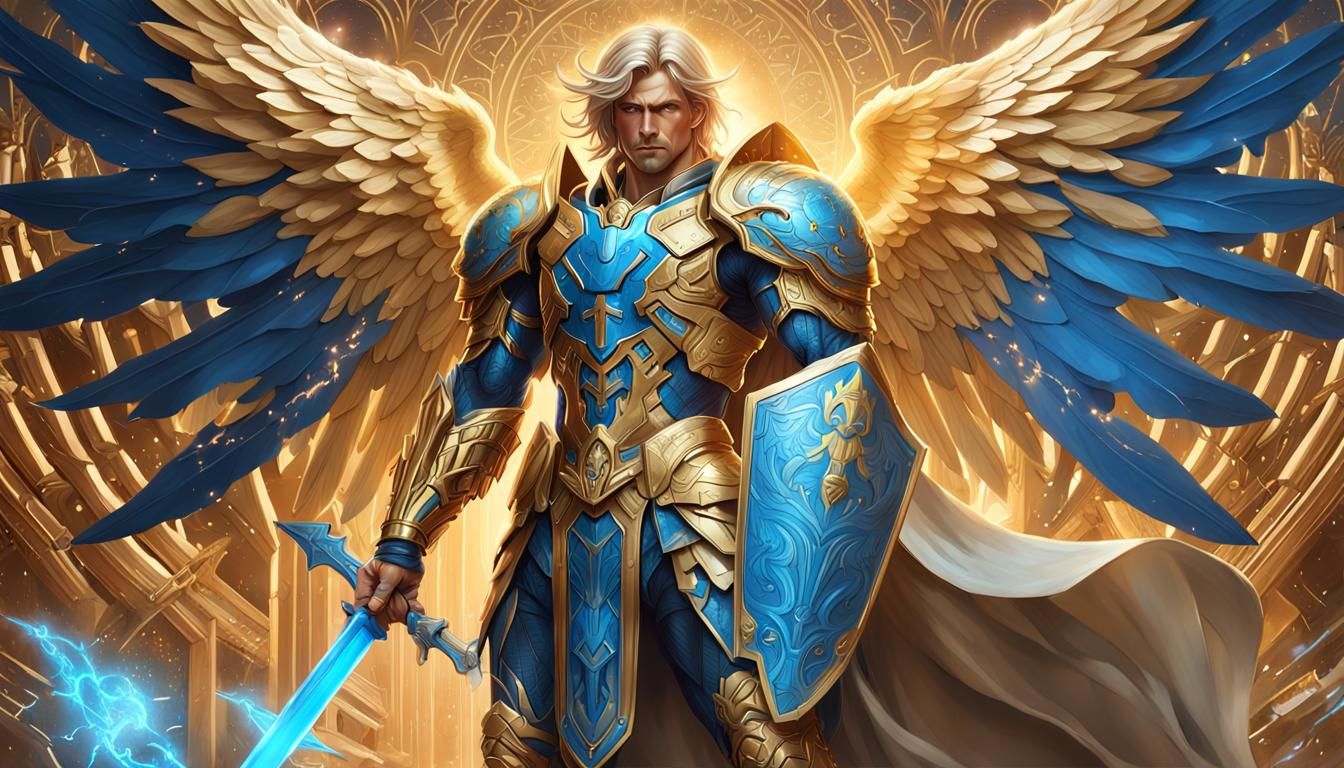 Angel Metatron in Golden Armor: Hyperrealistic Illustration