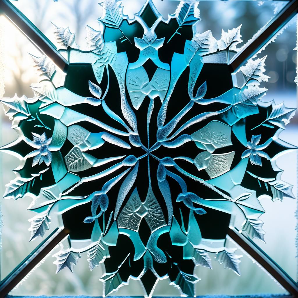 Icy Blue Flowers on a Vintage Window