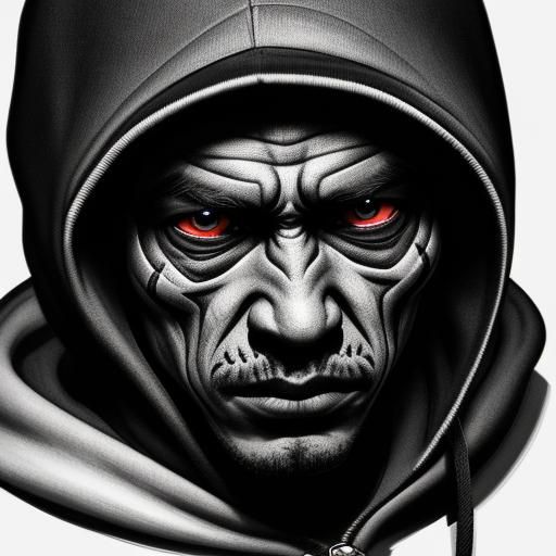 Deformed Figure in Hoodie: Black and White Portrait
