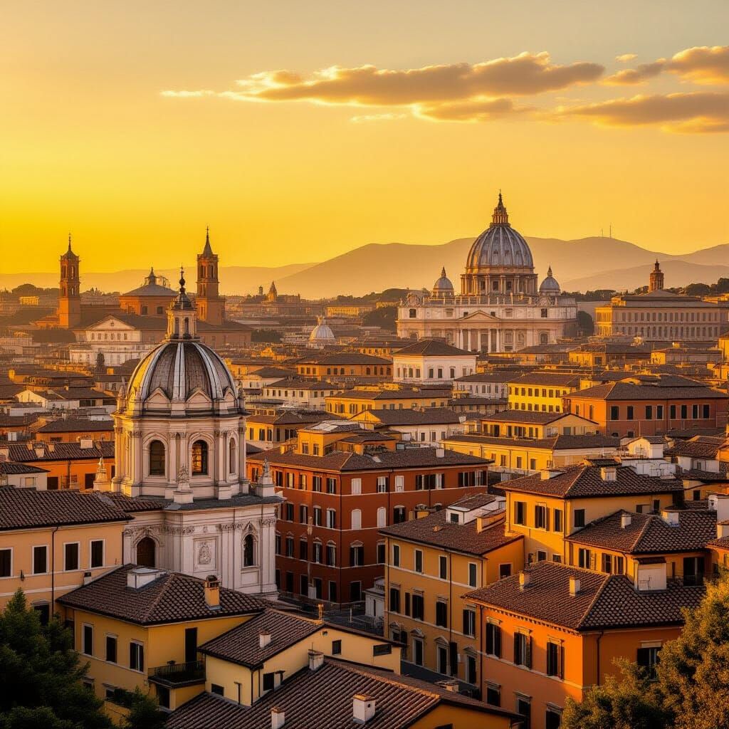 Rome Panoramic View in the Style of Canaletto