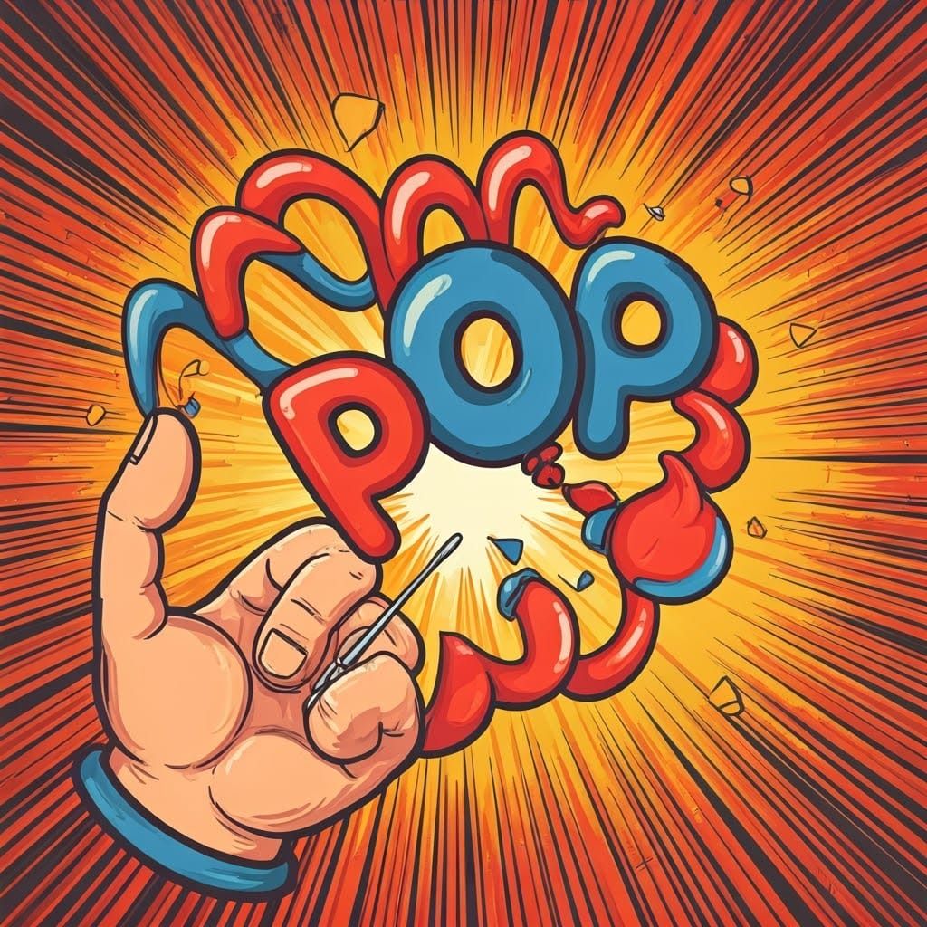 Hand Popping Balloon in Retro Comic Style