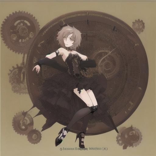 Steampunk Woman in Mini Dress, Anime Style