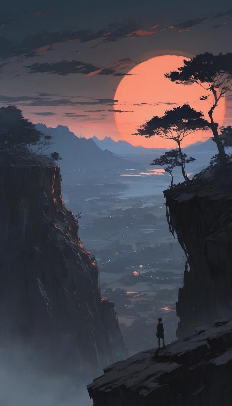 Black Moon Landscape in Anime Style