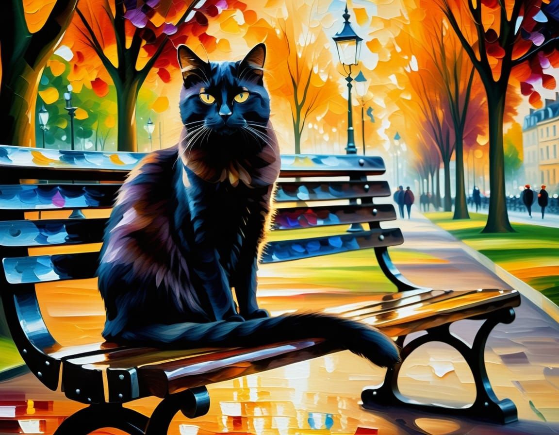 Black cat in the park in Paris