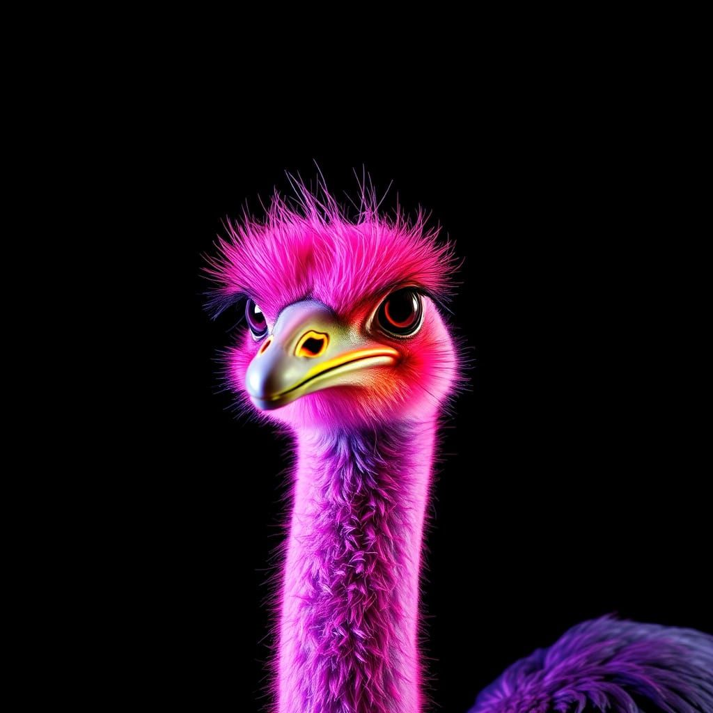 Neon Coloured Emu in a Dark Background