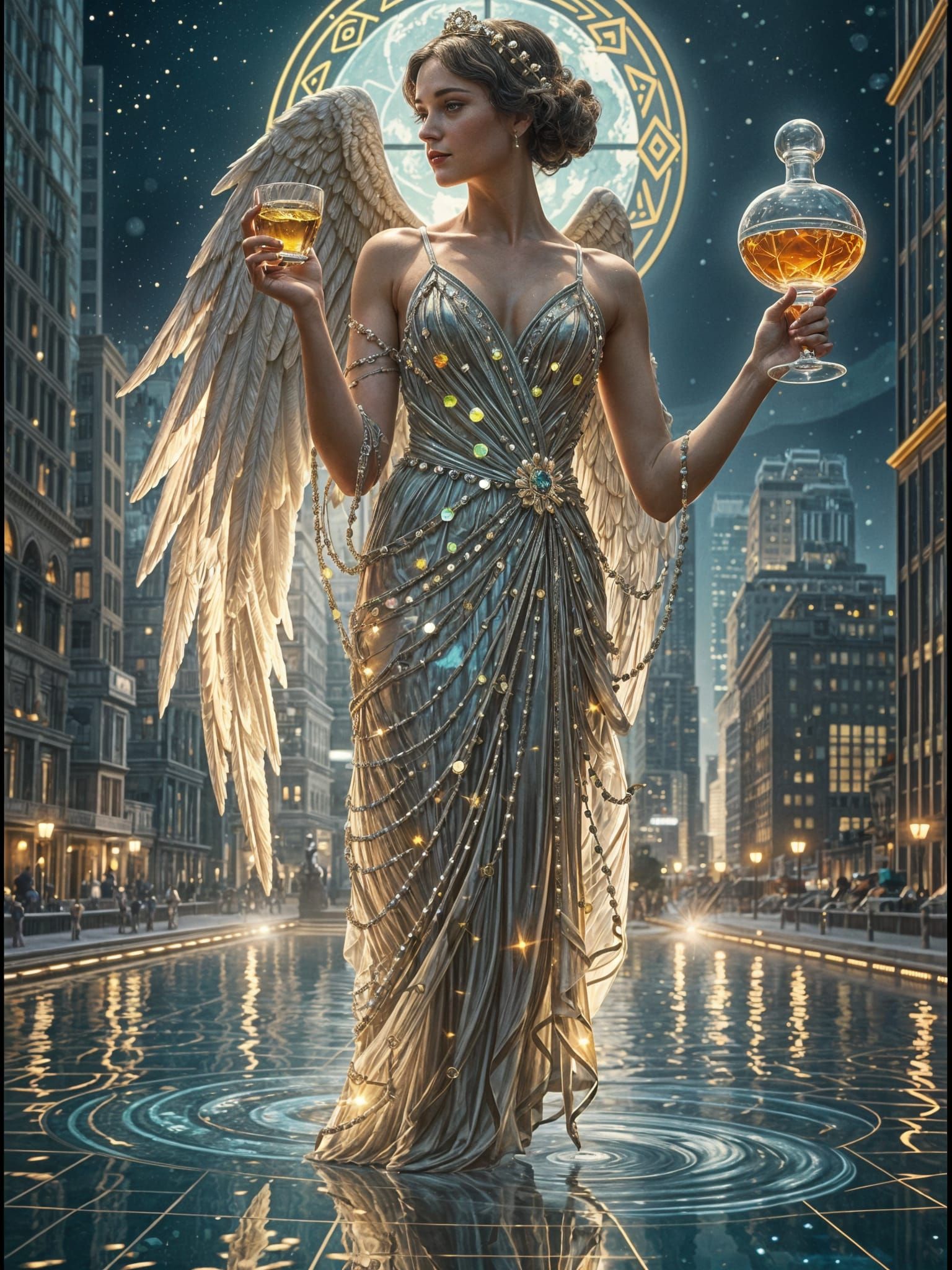 Art Deco Temperance Tarot Card Illustration