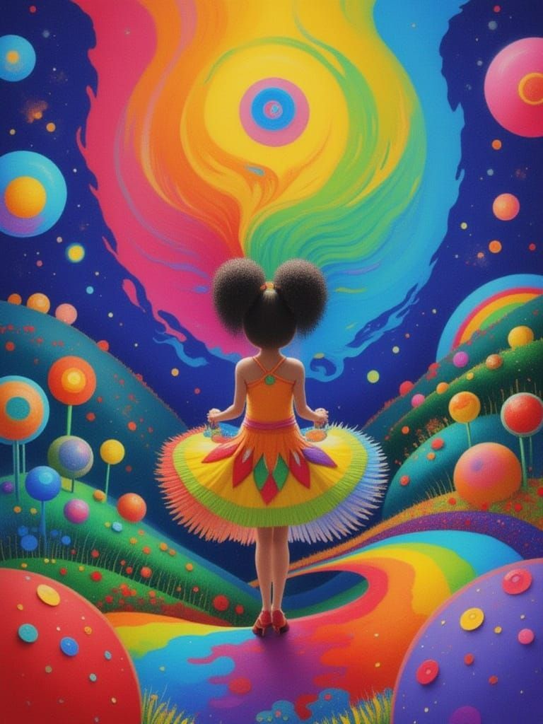 Vibrant Girl in Whimsical Fantasyland