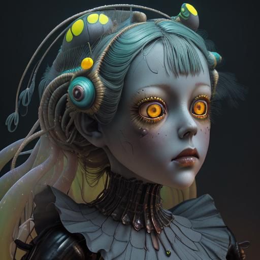 Surreal Doll with Yellow Eyes in Pop Surrealism Style