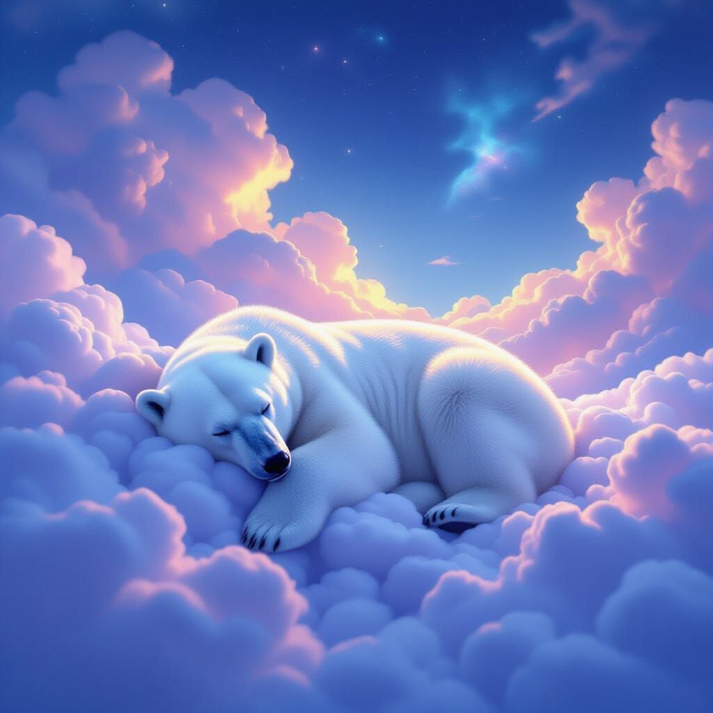 Cloud Polar Bear Rests in Pastel Nebula