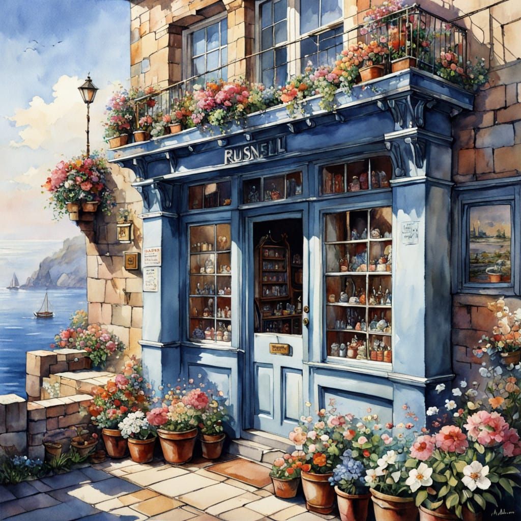 Vintage Fishing Tackle Shop Amidst Luminous Sea Views