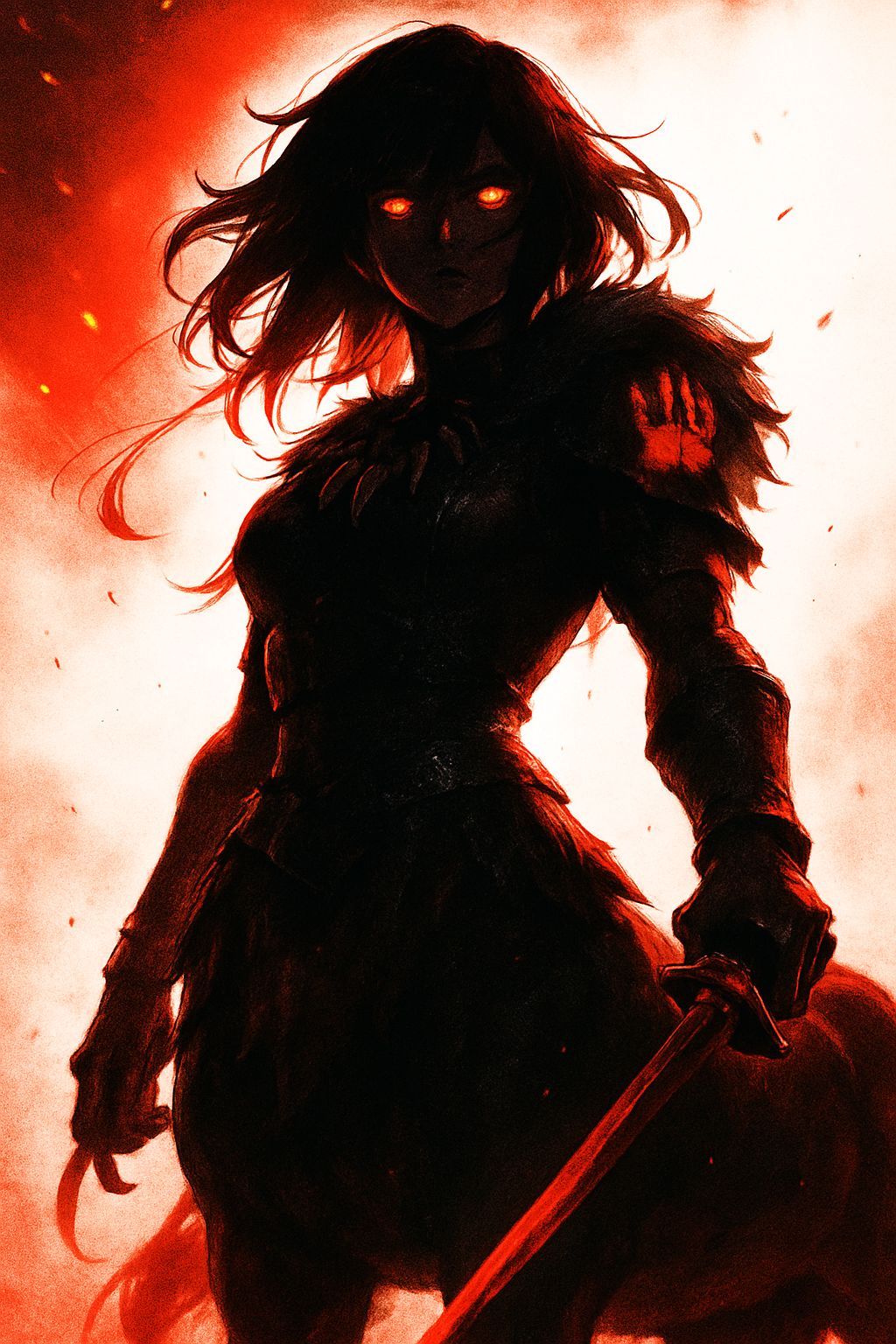 Anime Centaur Silhouette with Fiery Red Backlighting