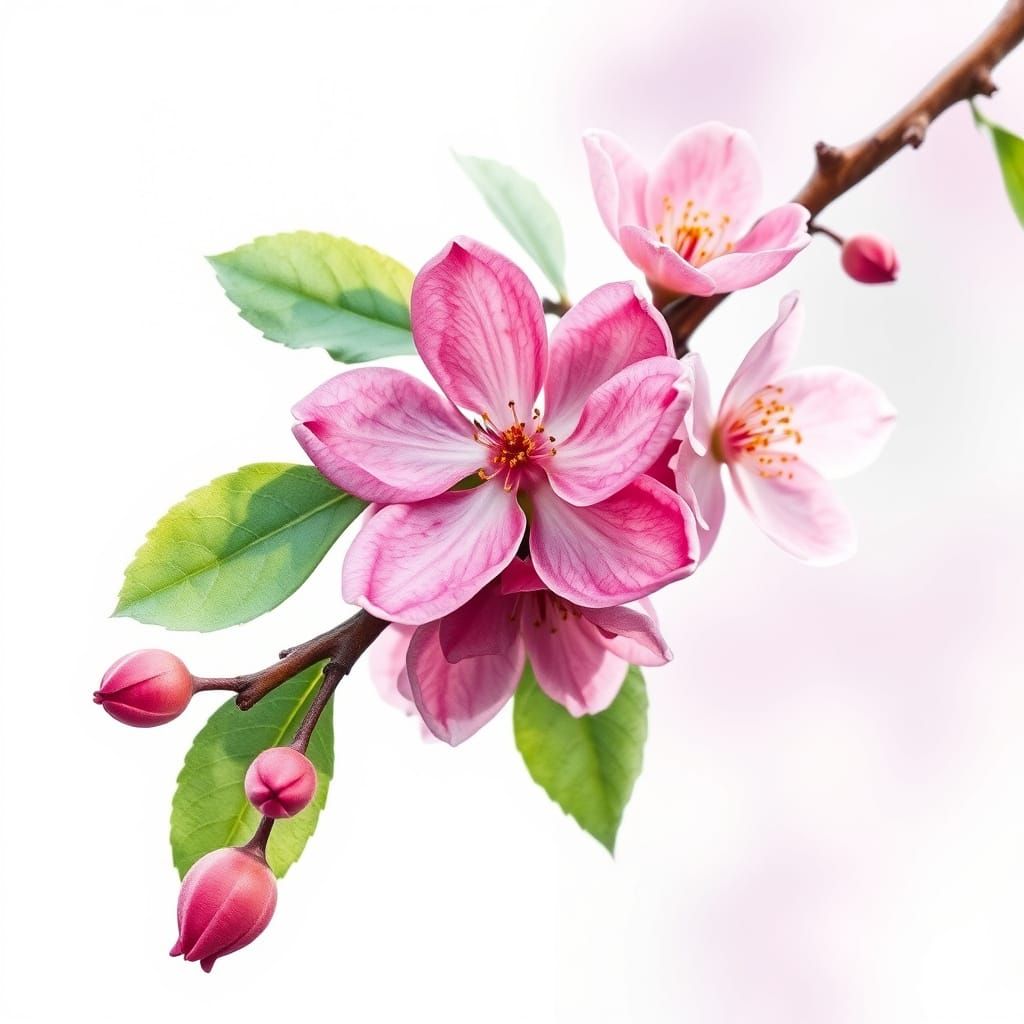 Whimsical Plum Branch Watercolor in Full Bloom