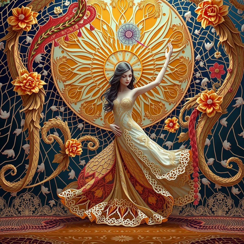 Delicate Floral Lace in Art Nouveau Style