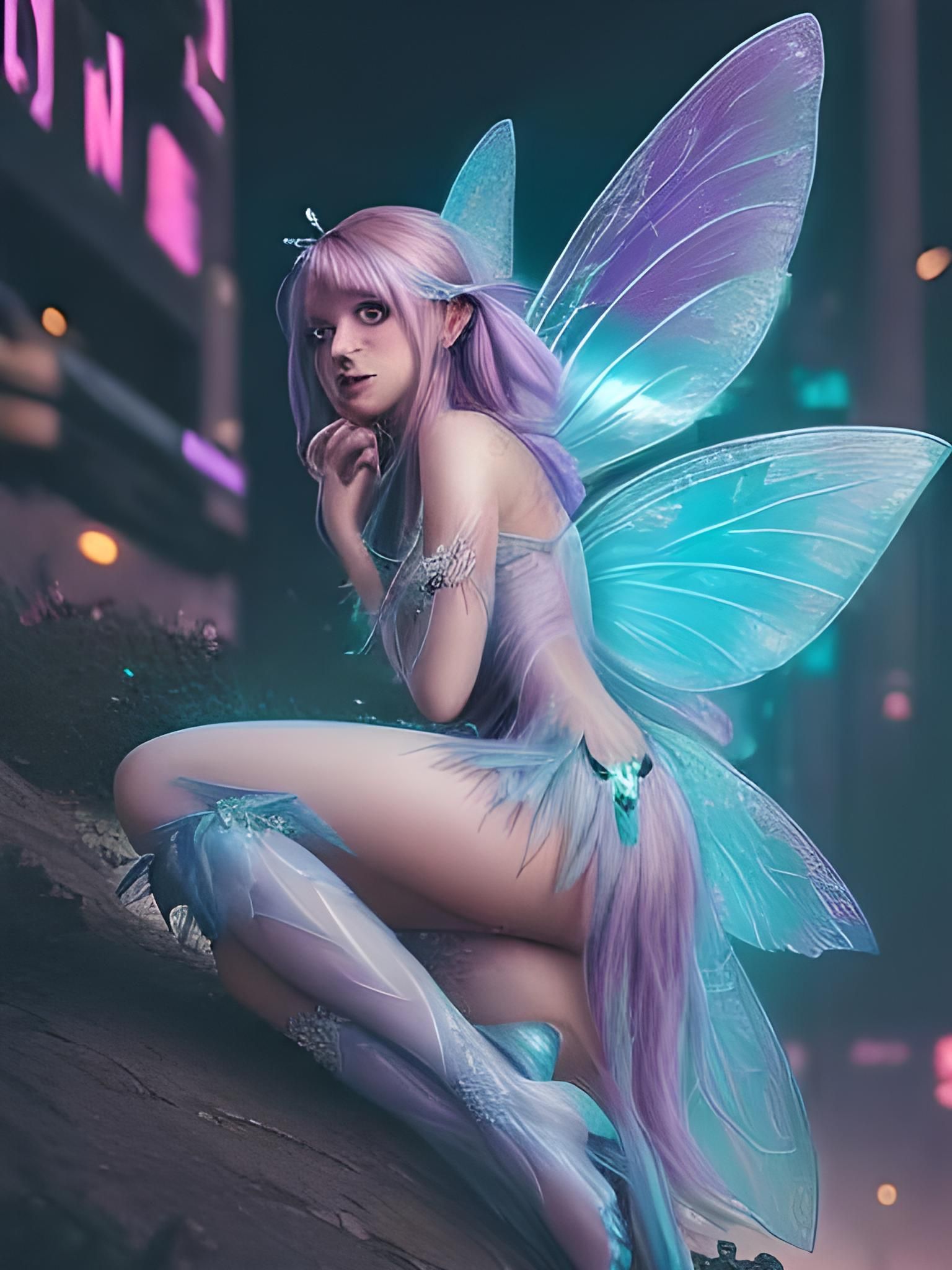 Cyberpunk Fairy in Neon Glow with Lace