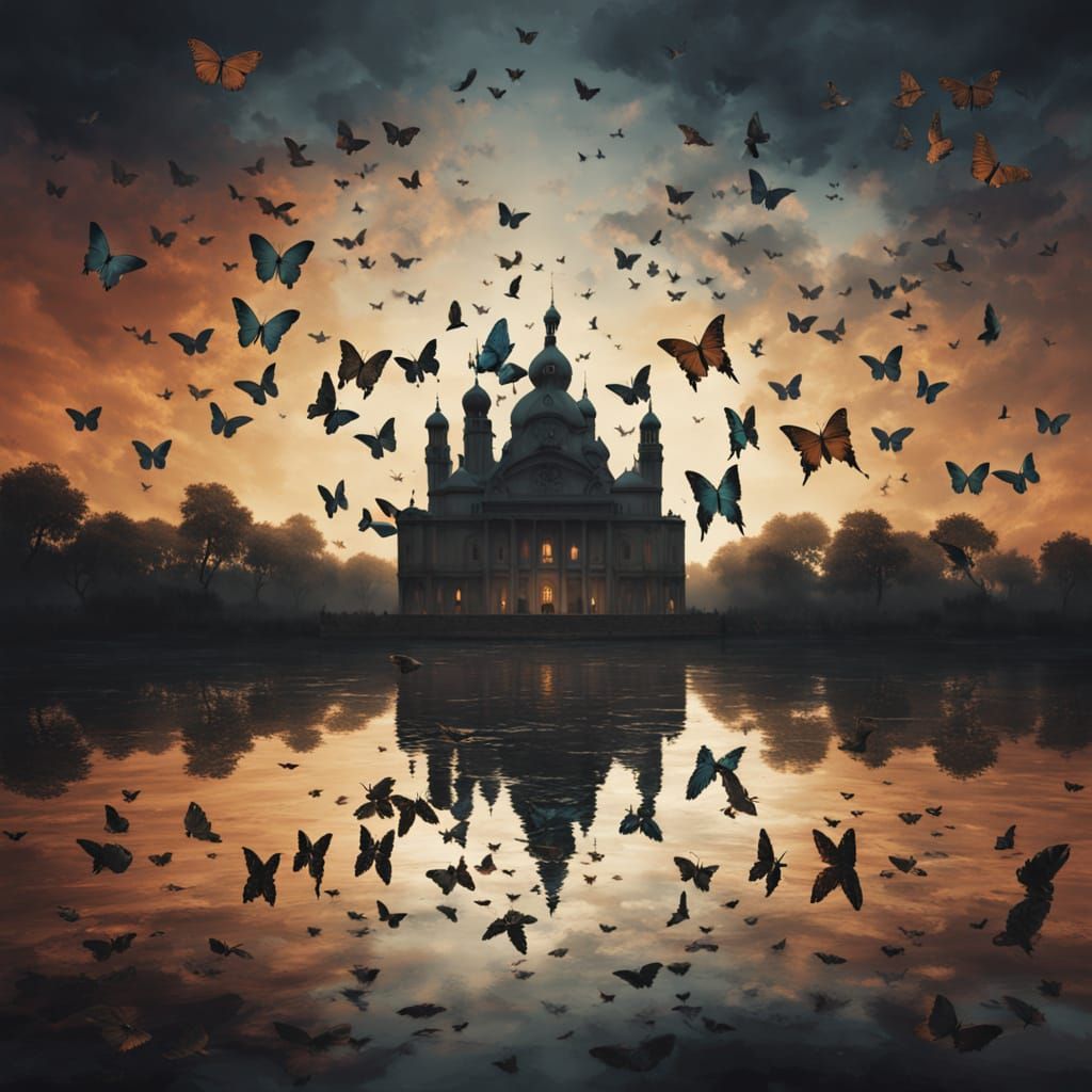 Towering Butterfly Cake in Chiaroscuro Style