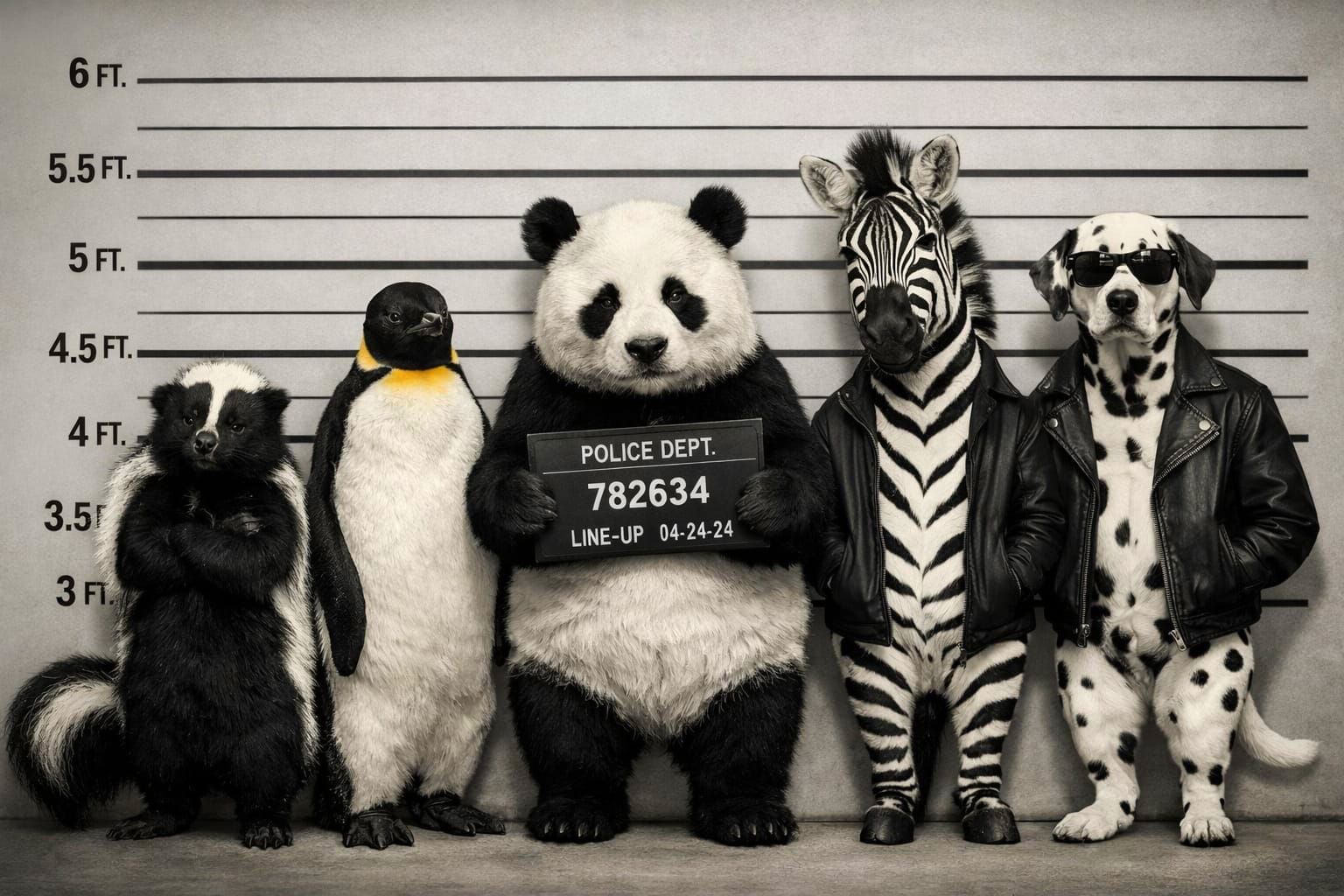 Animal Criminal Lineup in Black and White