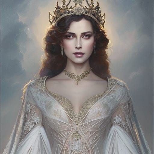 Woman in Lace Gown and Crown: Digital Masterpiece