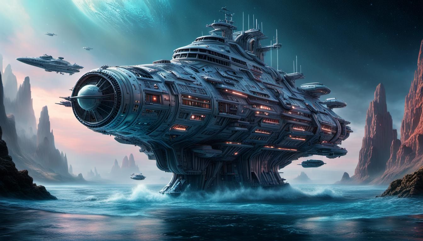 Hyperrealistic Cosmic Star Cruiser "Aquatic"