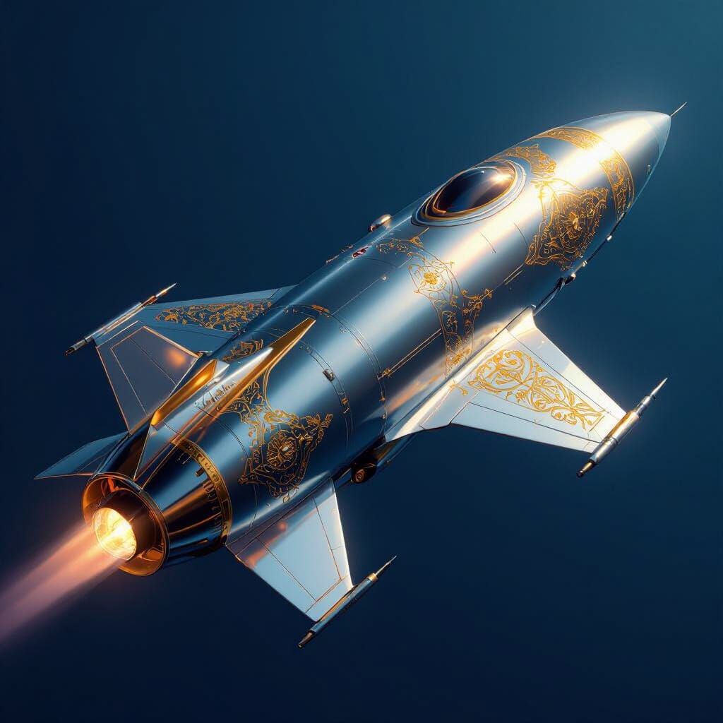 Photorealistic Rocket Ship with Golden Filigree
