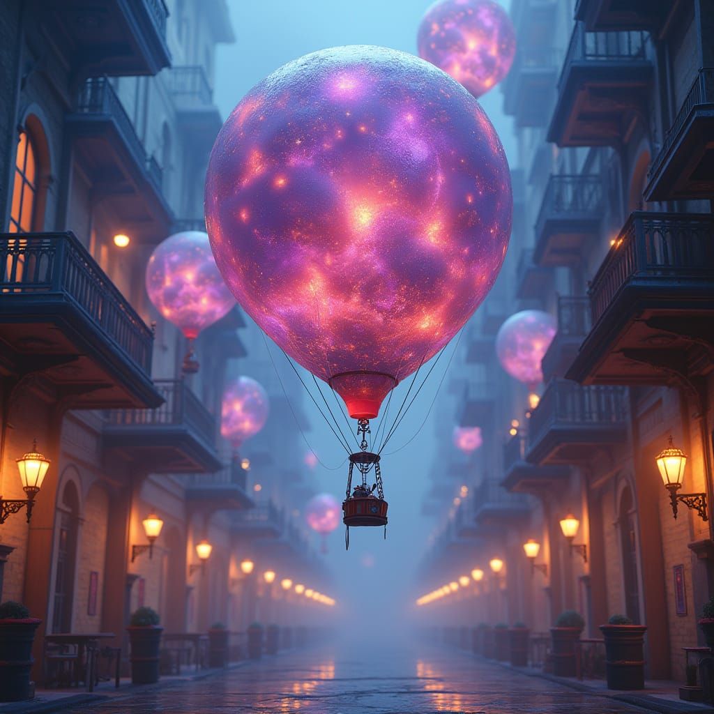 Luminous Balloons Floating in Whimsical Matte Painting