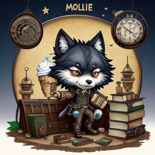 Chibi Wolf with Milkshake and Steampunk Engine