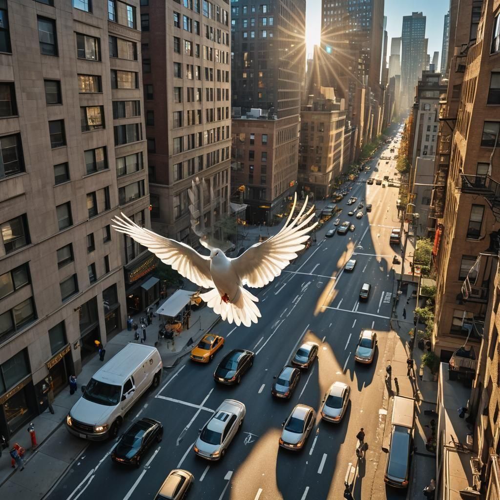 "Un día soleado en la ciudad de Manhattan una paloma blanca ...
