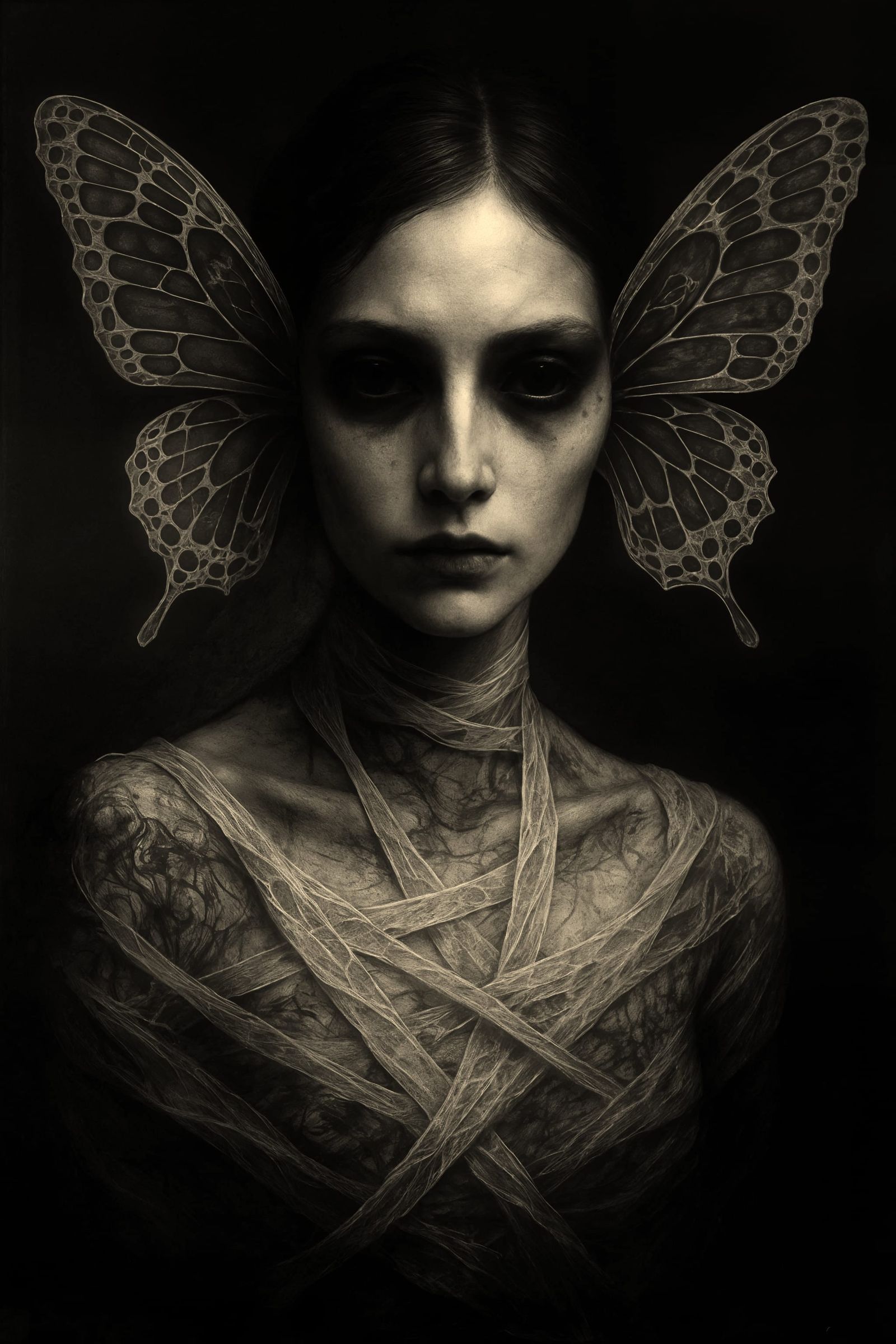 Monochrome Woman with Butterfly Wings Conceptual Art