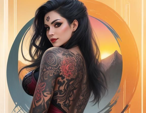 Intricate Tattoo Art: Hyperrealistic Portrait of Confident W...