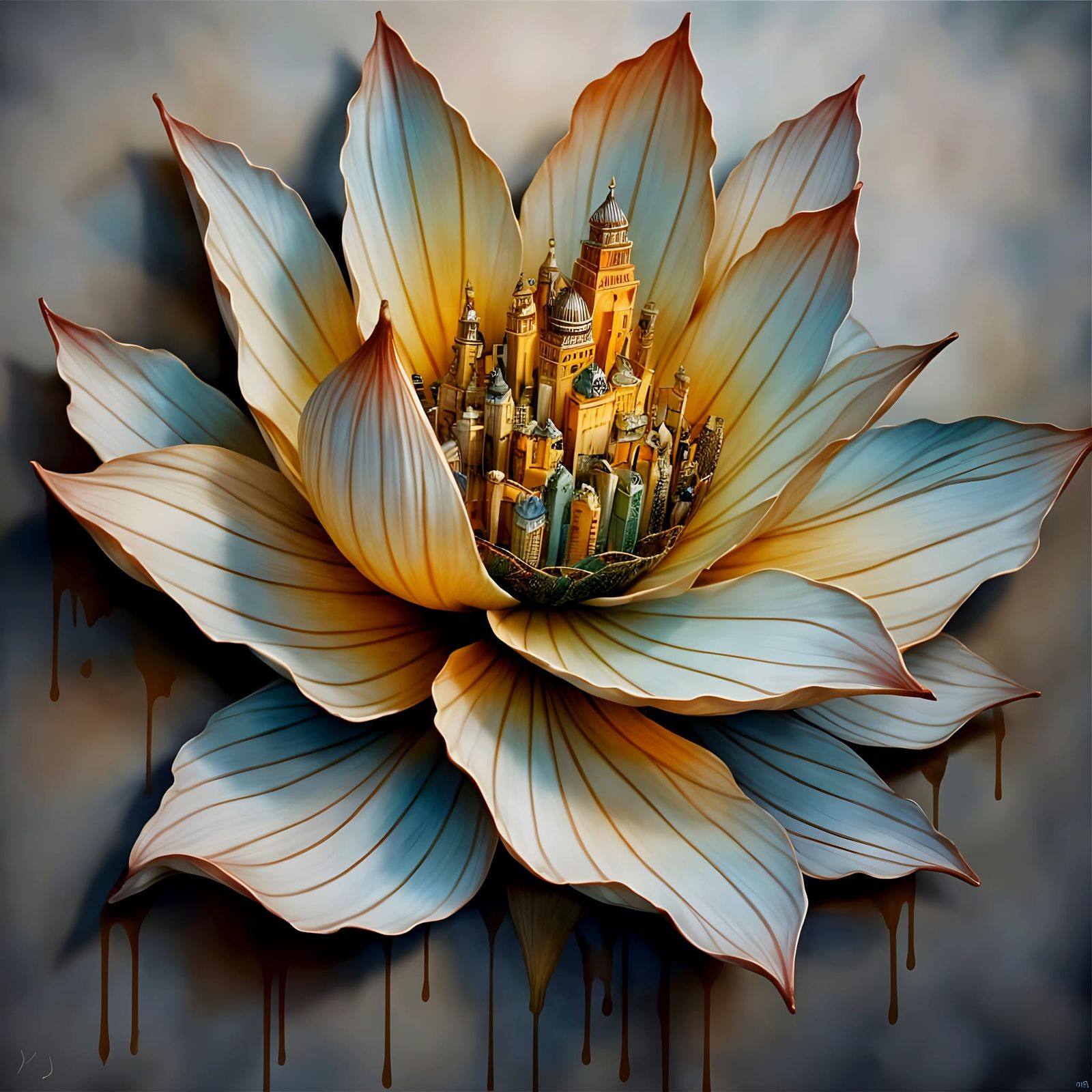 Colossal City Within Giant Lotus Flower, Comic Art Style