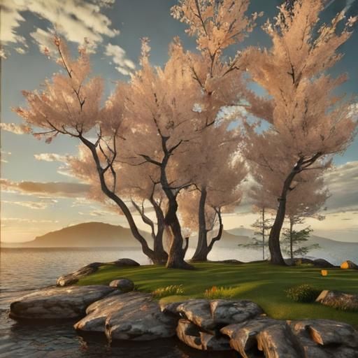 Sunset Over Water in Romantic Style