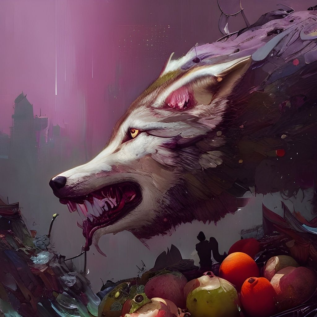 Mythical Wolf Discovering Ghost Fruit: Fantasy Art