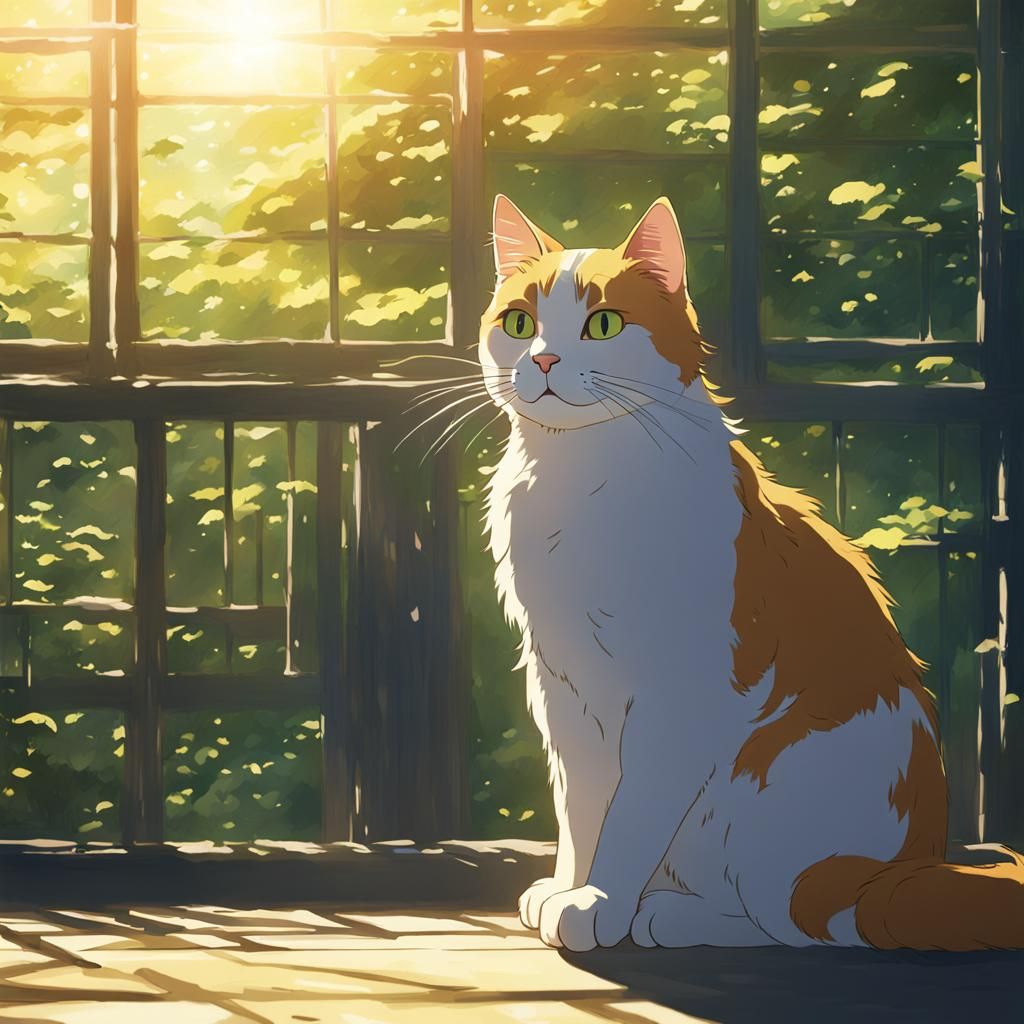 Cat in Sunlight: Studio Ghibli Anime Visual