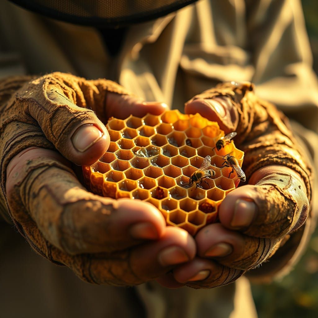 Weathered Hands Hold Golden Honeycomb