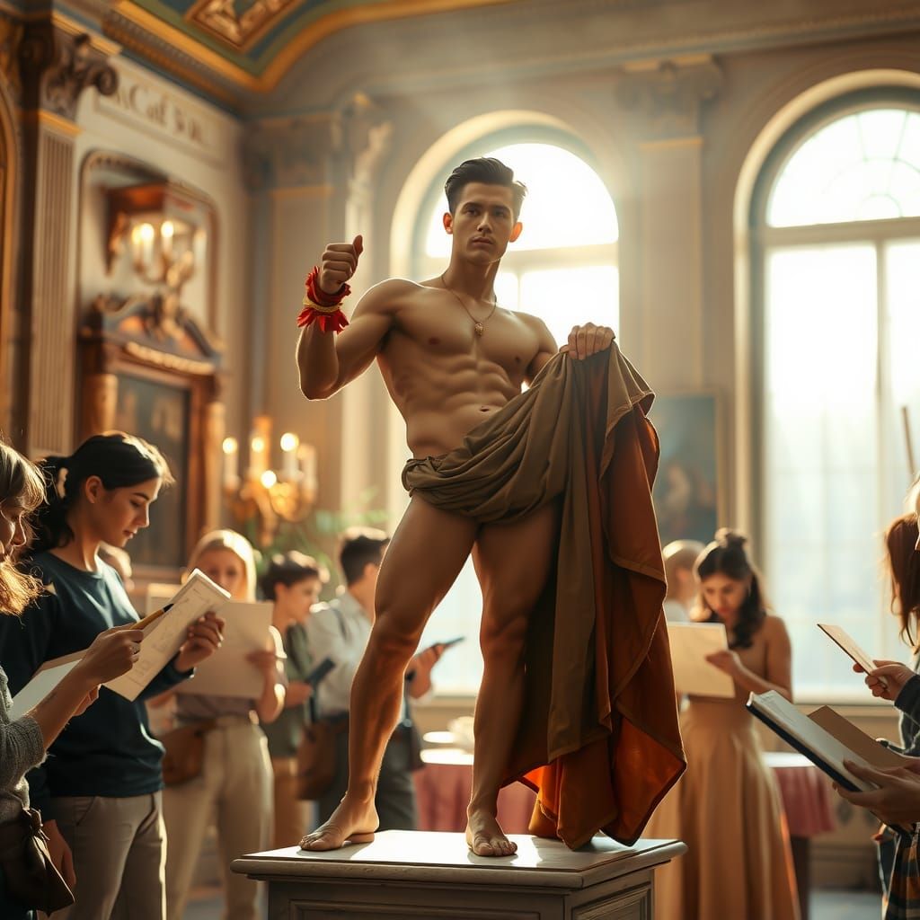 Classical Male Model in Art Academy, Photorealistic Style