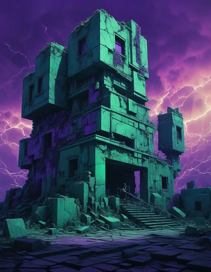 Steampunk Cubist Concrete Art in Analogous Colors