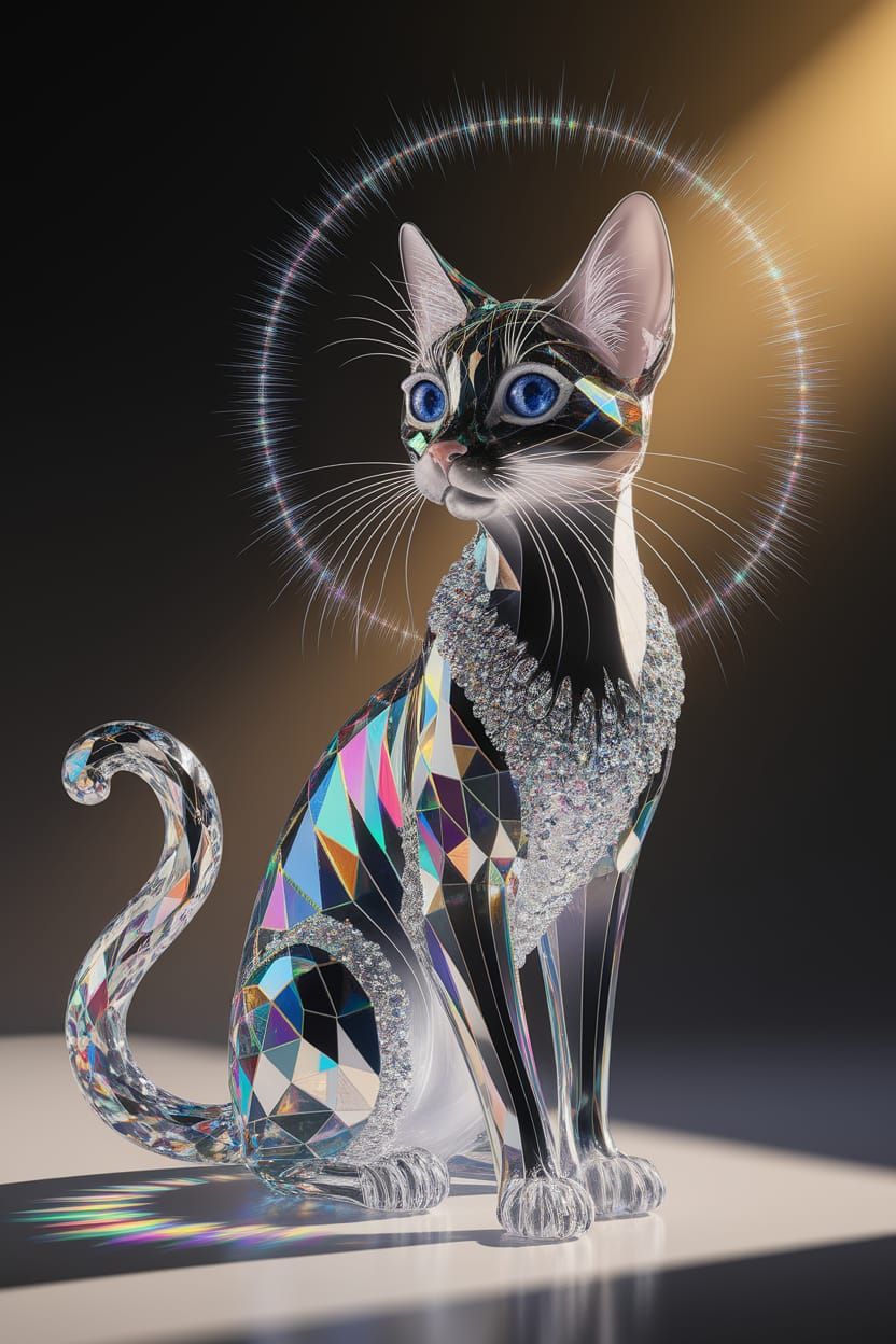 Ethereal Glass Cat Shines with Celestial Beauty