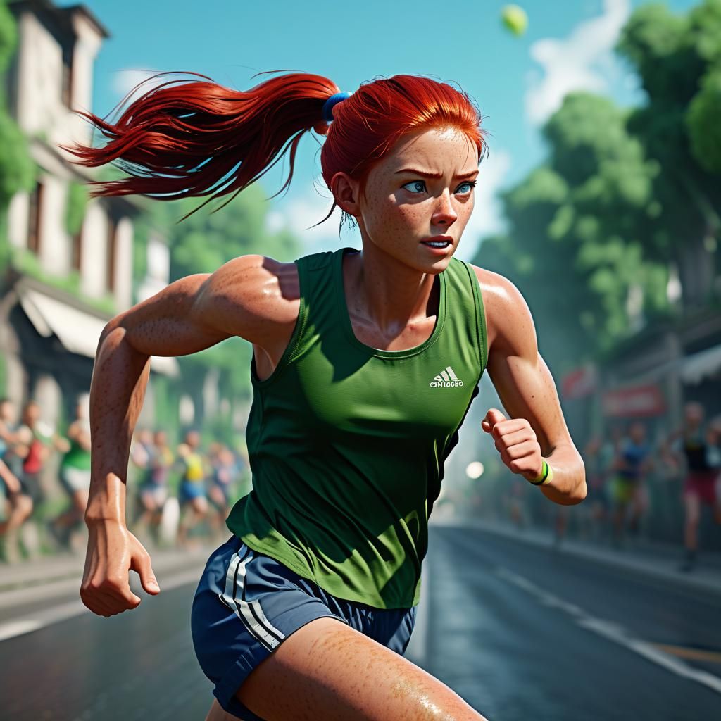 Red Haired Woman Running Race: Fantasy Concept Art