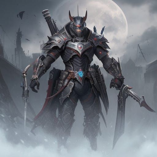 Cyberpunk Warrior in a Jumbled Metropolis